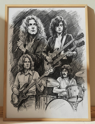 LED ZEPPELIN ROCK BAND DRAWING SKETCH PRINT 8'' x 10''  WALL ART HOME DECOR
