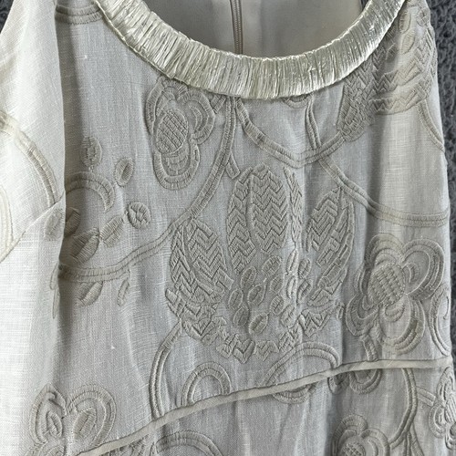 Alexis Embroidered Ivory 100% Linen Mini Dress W/Raffia Trim Sz S $650 Org Beach - Picture 6 of 13