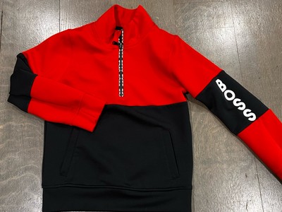 Hugo Boss Kids Logo Boys Half Zip Sweater Top Pullover Size 10Y (138) Black Red