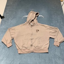 PINK Victoria's Secret Hoodie Womens Medium Beige Fleece Lined Full Zip Logo