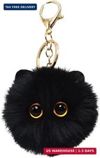 Pingyongchang Cute Cat Pom Pom Keychain Cat Fluffy Plush Charm Keyring for Bag P