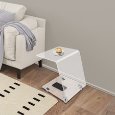 Acrylic Side Table Mobile C-Shaped End Table Clear Snack Rolling Cart 20kg max.