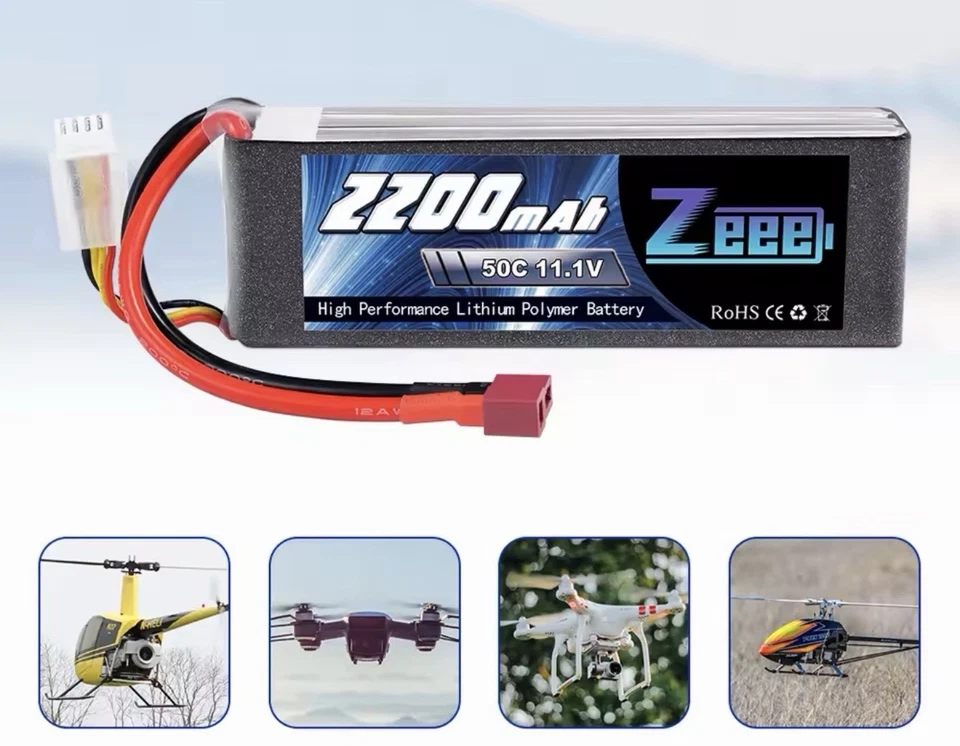 2 Pezzi Zeee 3s 2200mha Batteria Lipo 11.1v Per Rc Auto Elicottero Droni - Immagine 2 di 4
