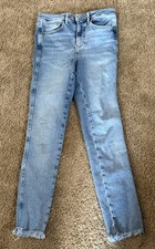 We The Free People Light Wash Two Button Straight Leg Jeans Size 28 Fray Hem