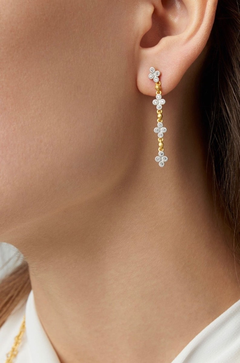 14K Gold, Sterling Silver CZ Earrings, 1.5” Length, Frieda Rothman View 2