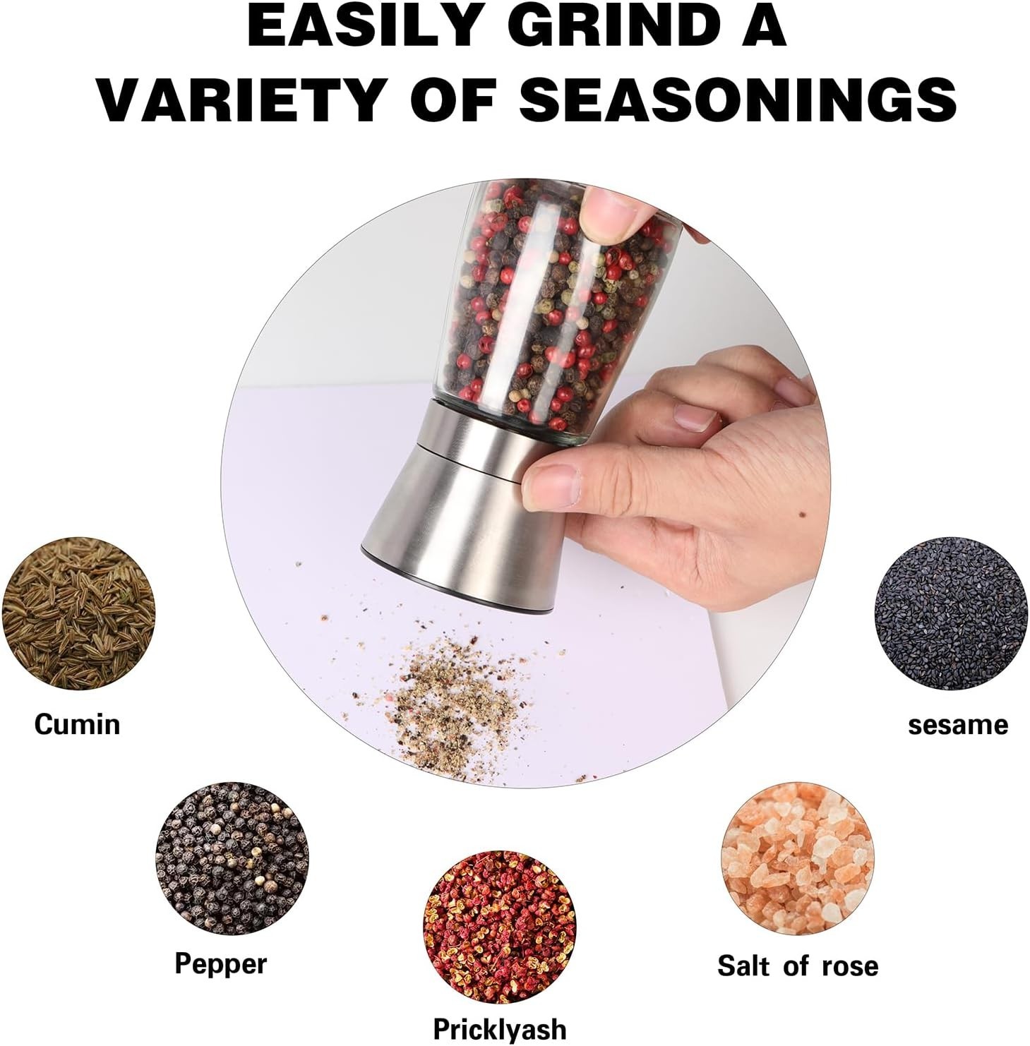 Salt and Pepper Grinder Set Refillable, Salt Pepper Grinder Shaker Stainless Ste