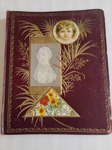 Antique VICTORIAN SCRAPBOOK W/ 7 PAGES OF DIE CUTS Presidents Floral CATS GIRLS