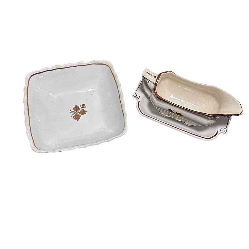 Alfred Meakin Royal Ironstone China Gold Leaf Gravy Boat Bowl Tray England 1890s - Image 3 of 4