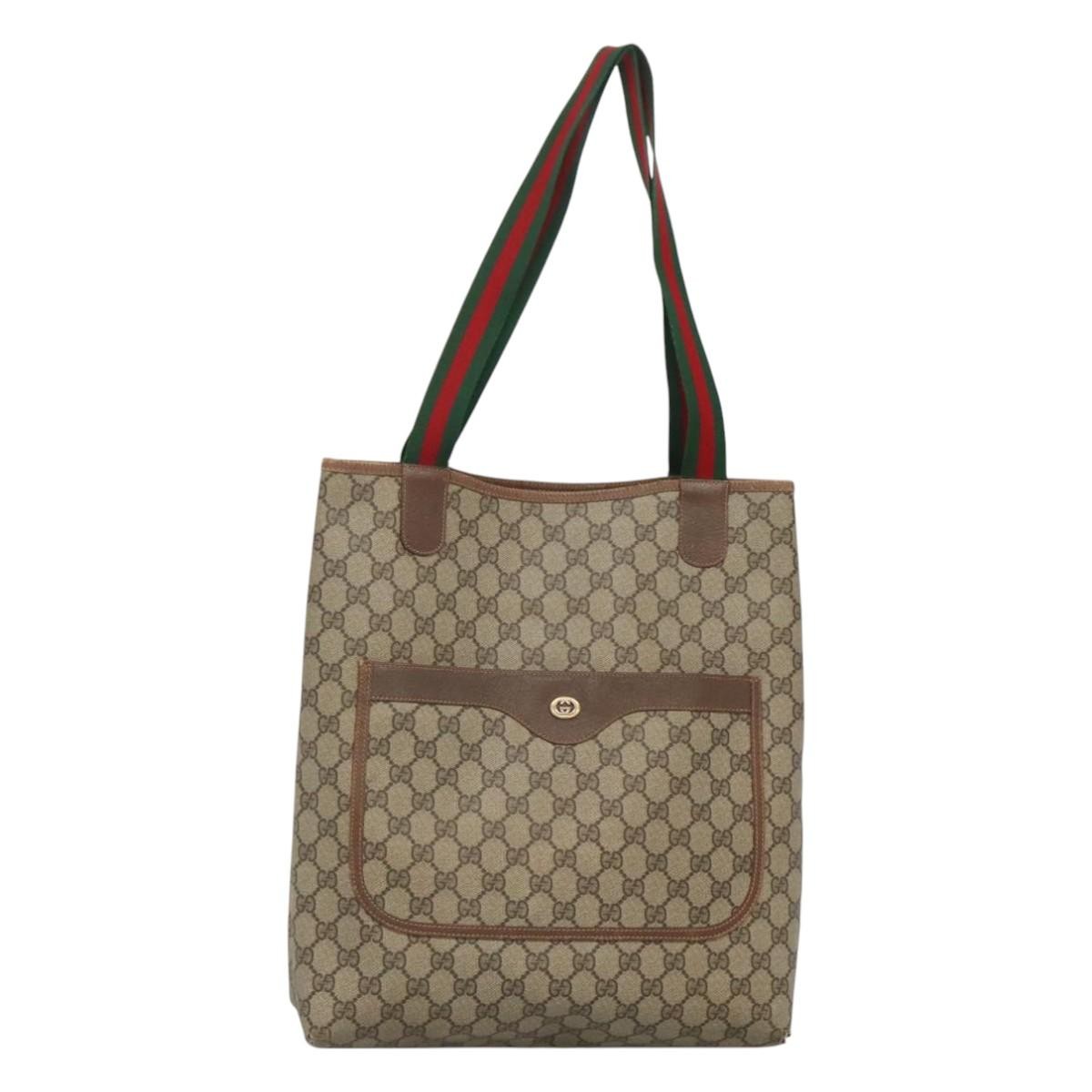 GUCCI GG Supreme Web Sherry Line Bag PVC Beige Green Red 89 02 003 Auth ki5636