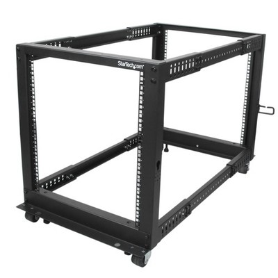 StarTech 12U Adjustable Depth Open Frame 4 Post Server Rack w/ Casters / Leveler