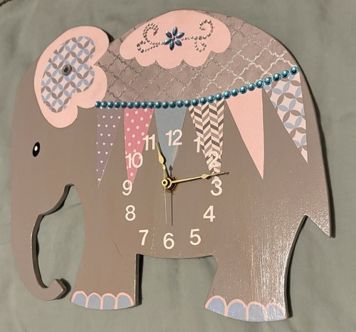 Elephant Nursery Clock | Wooden Wall Clock | kids Room Clock - Picture 2 of 2