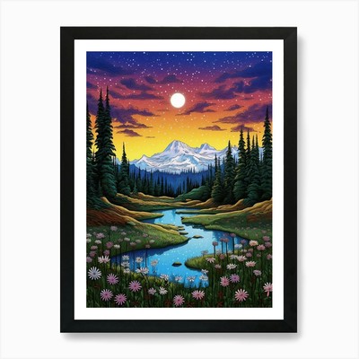 Mount Rainier Nationalpark Retro P gerahmtes Wandbild Poster Leinwanddruck Bild