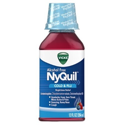 Vicks Alcohol Free NyQuil Acetaminophen Cold & Flu Nighttime Relief Berry 12 Oz
