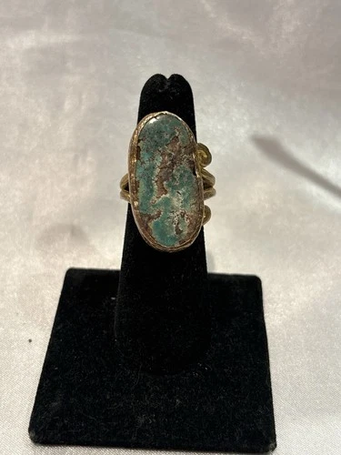 Vintage Gold Plated Ring Sterling Silver Oval Turquoise Size 7