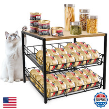 PWSOMJ Bamboo Iron Cat Food Organizer for Pantry, 2-Tier Can Stackable Storage
