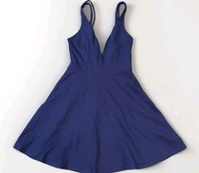 Lulus Love Galore Mini Skater Dress Navy Blue  Deep V Plunge Fully Lined Small