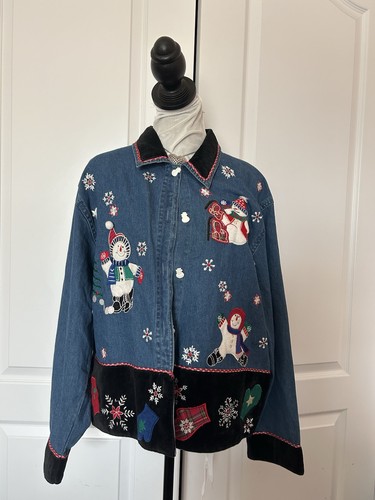 Tantrum Blues 90s Vintage Christmas Denim Embroidered Jacket