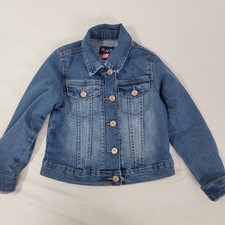 Children's Place Girl's Blue Denim Jean Jacket Heart Metal Buttons Small 5 / 6