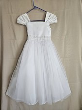 Kids Dream White flower girls Pleated Sleeved Dress Communion Wedding Size 7/8 