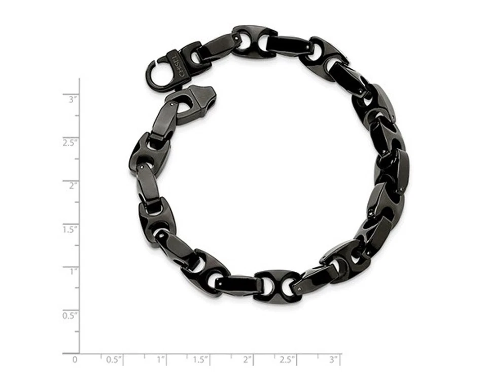 男式黑色镀钨链手链 (9.50 英寸) — 第 2/4 张图片