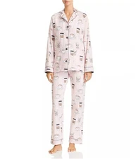 P.J. Salvage Womens Insert Coffee To Begin Pajama Set, Pink, Small