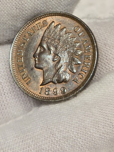1899 Indian Head Penny Stempelglanz Erhaltung WUNDERSCHÖN blau+orange+rot getönt 👀! - Bild 3 von 12