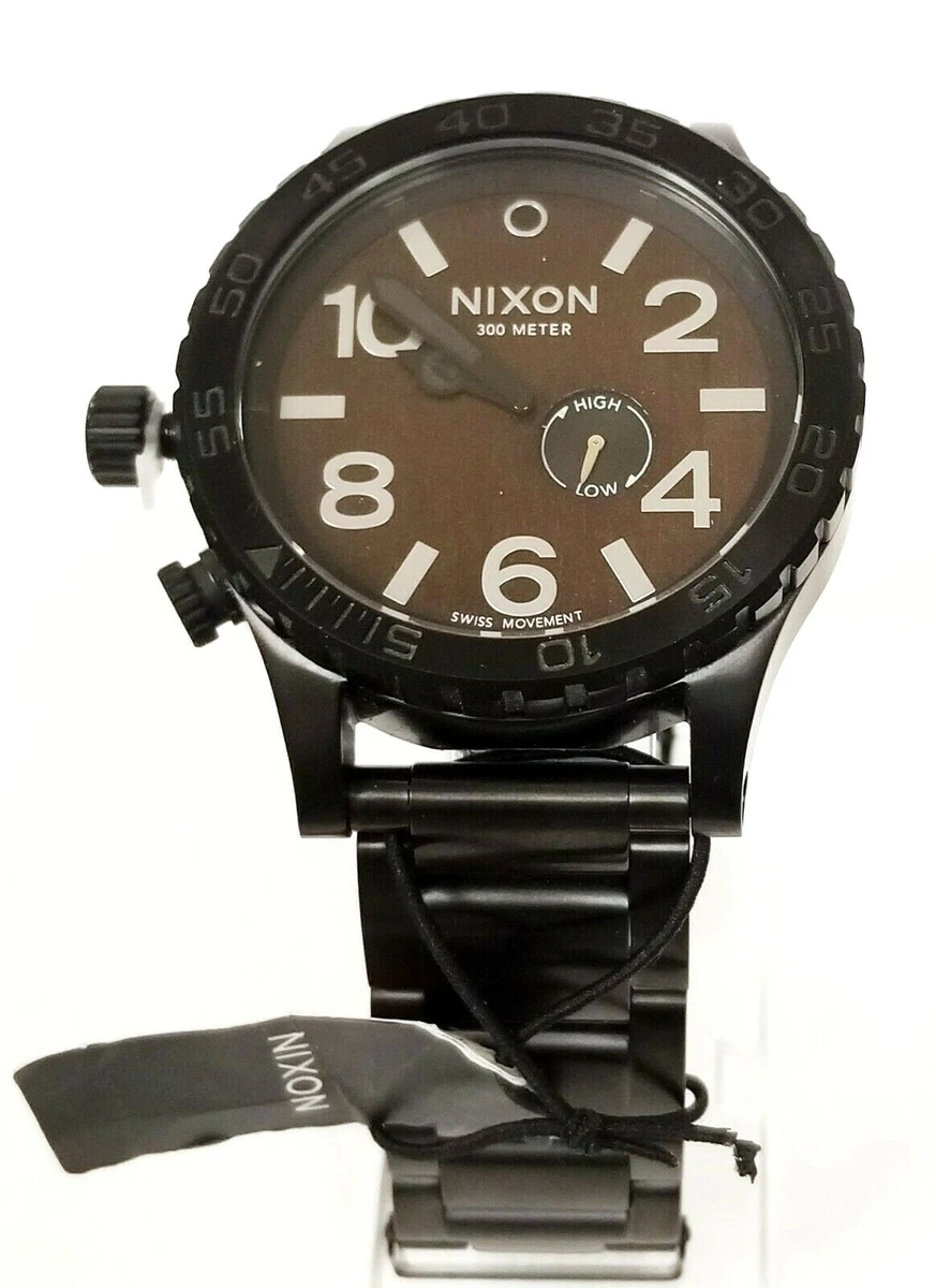 NEW NIXON 51 30 BLACK TONE S STEEL DARK WOOD DIAL 300M SWISS WATCH A0571107