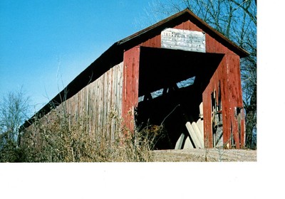 Vintage Gibson County Indiana Old Red Covered Bridge Unposted Postcard #524