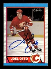 JOEL OTTO SIGNED 1989-90 O-PEE-CHEE #205 CALGARY FLAMES ON-CARD AUTO