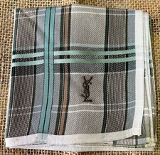 GREEN MINT PLAID  CHECKS ART MEN HANDKERCHIEF VINTAGE COTTON POCKET SQUARE 18"