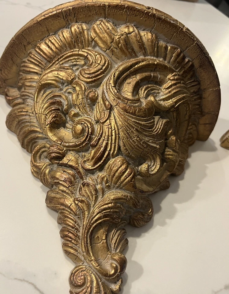 Juego de 2 soportes de pared de yeso dorado dorado vintage estante ménsula peso pesado Foto 2 de 4