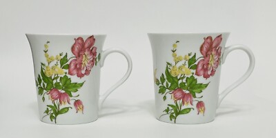 Set Of 2 Konitz Fax Germany 12 Oz. Coffee/Tea Cups/Mugs Pink/Yellow Flowers GUC