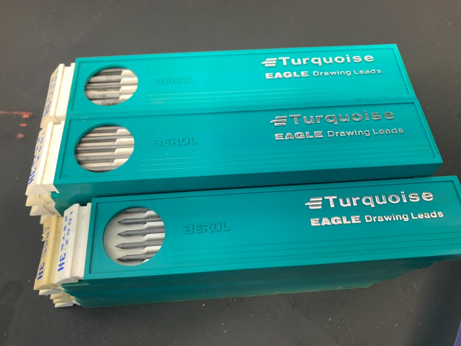 Vintage Berol Turquoise Eagle Drawing Leads - 20 boxes w/ 12 ea, #2375 3H NOS