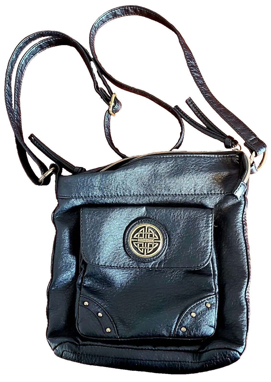 Women's Black Distressed Leather Crossbody Purse by Stone & Co