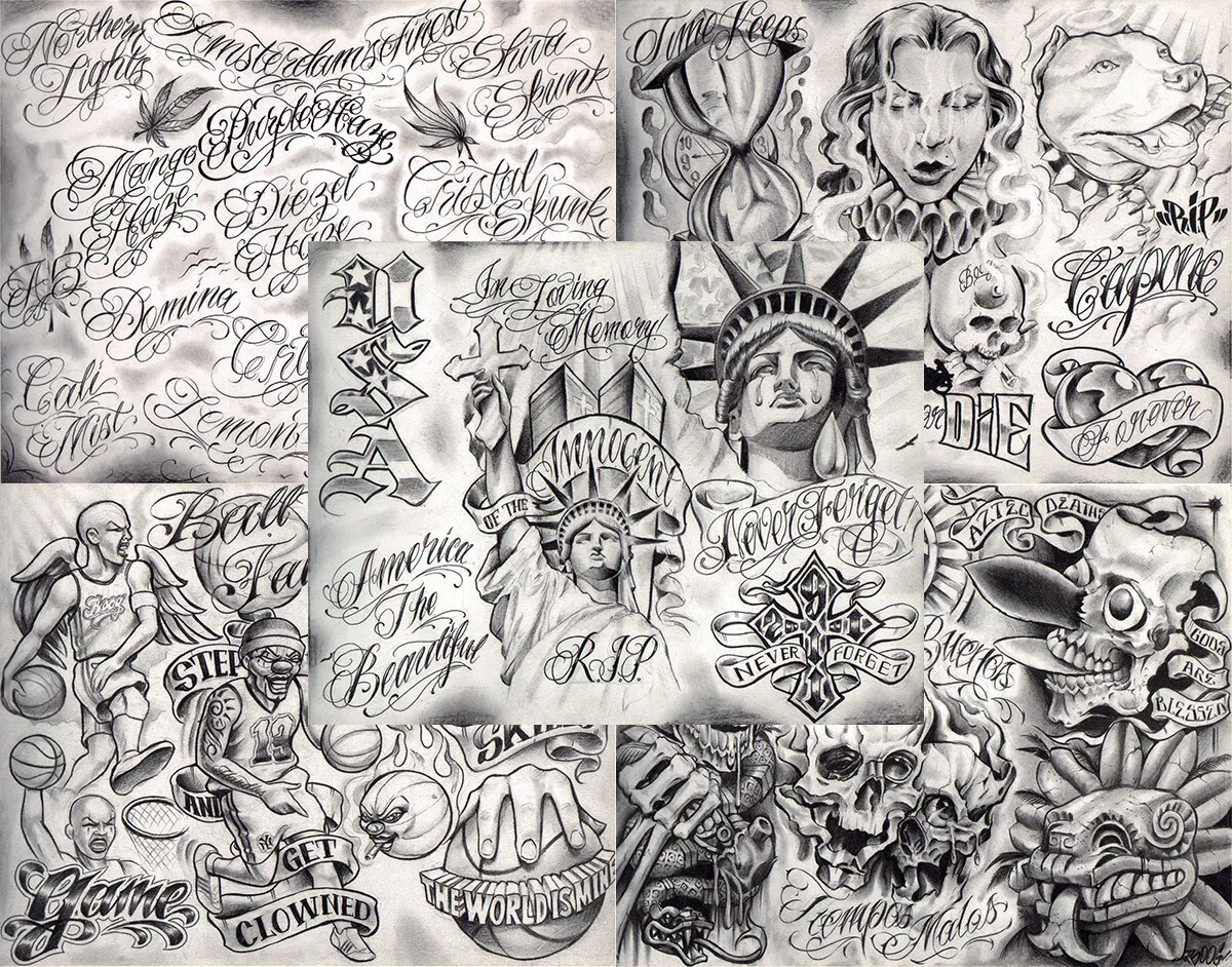 Boog From The Streets With Love Gangsta Style Tattoo Flash 50 Sheets 11x14"