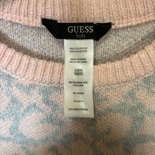 Guess Kids Pink & Grey Sweater Size 6X w/ G Logo Design Long Sleeve Tunic Style - Picture 4 of 18