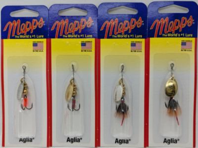 4 - Mepps  Aglia Spinner - 1/12 oz.- Silver & Gold - Plain & Dressed