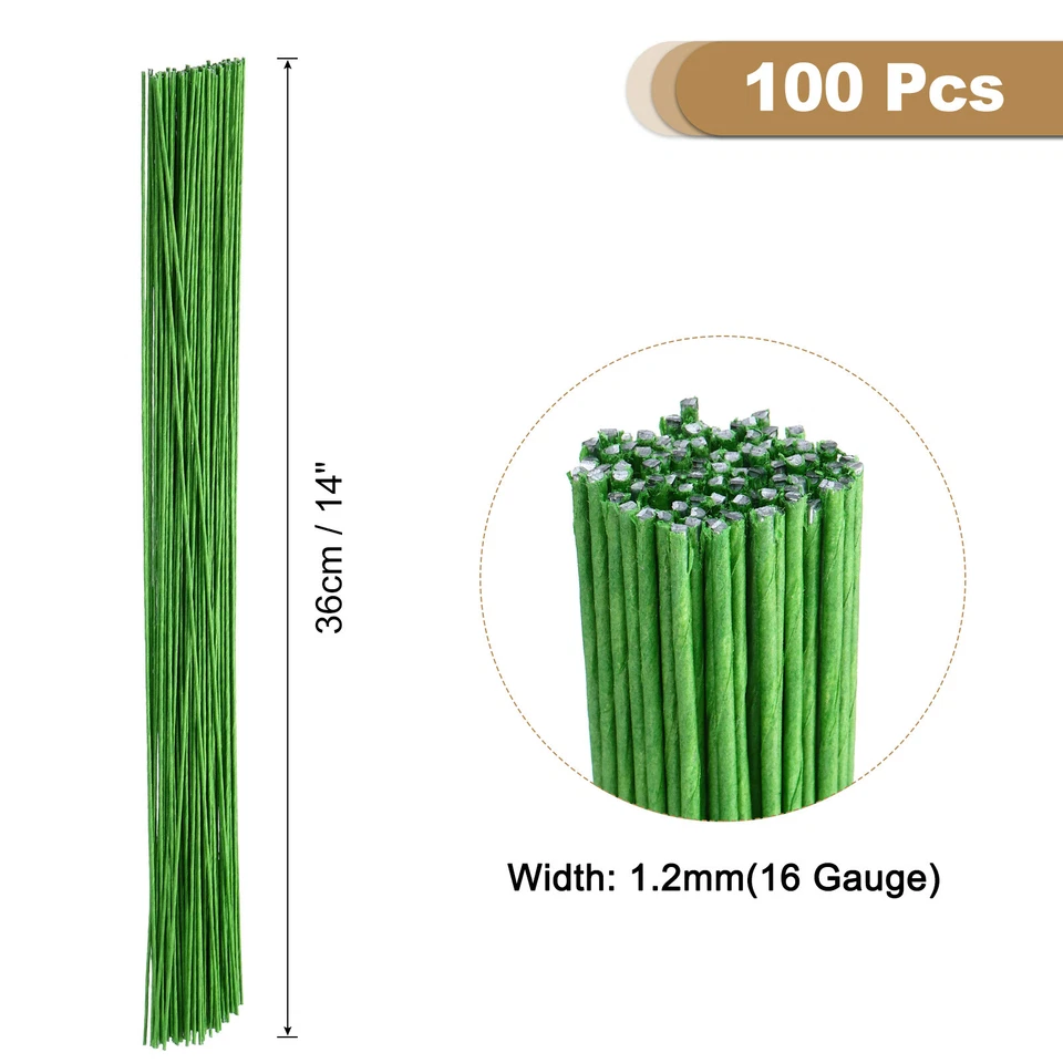 100pcs Green Floral Wire Stems Bendable 1.2mm 16 Gauge Florist Wire for Flower - Image 2 of 4