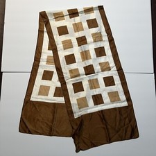 Vintage Silvia Brown  Beige Cube Rectangle Scarf 52" x 12"