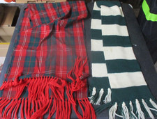 2 Vintage Scarves, Red Checkered, Green and White Striped