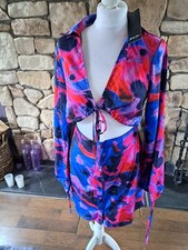 Nasty Gal Marble Print Tie Front Shirt Dress Cobalt Size 10 BNWT RRP £39