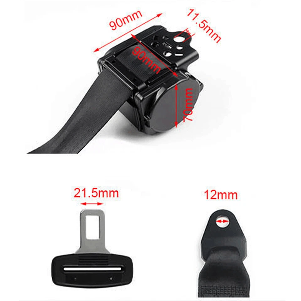 2x Retractable 3 Point Safety Seat Belt Straps Car Vehicle Adjustable Belt Kit - Image 2 of 4