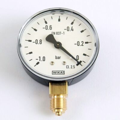 Wika Unterdruck Manometer 0 bis -1,0 bar Armatur mit Rohrfeder EN 837-1 G 1/4''