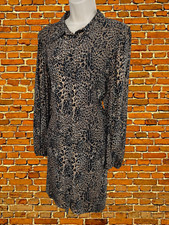M&S COLLECTION UK 14 BROWN SNAKESKIN PRINT LONG BALLOON SLEEVE SHORT SHIRT DRESS