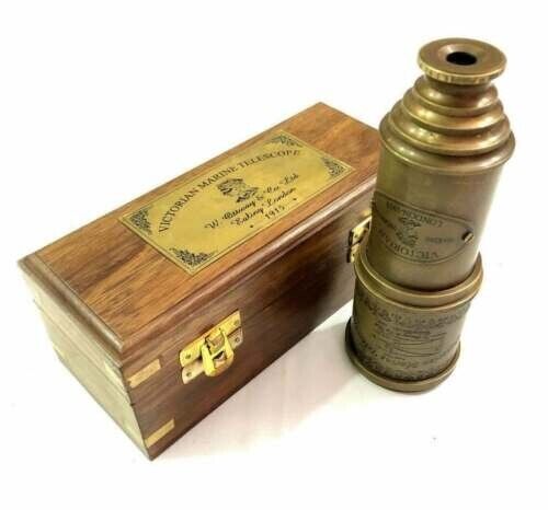 Victorian Brass Nautical Spyglass Telescope 18 Inch With Antique Wooden Box Gift
