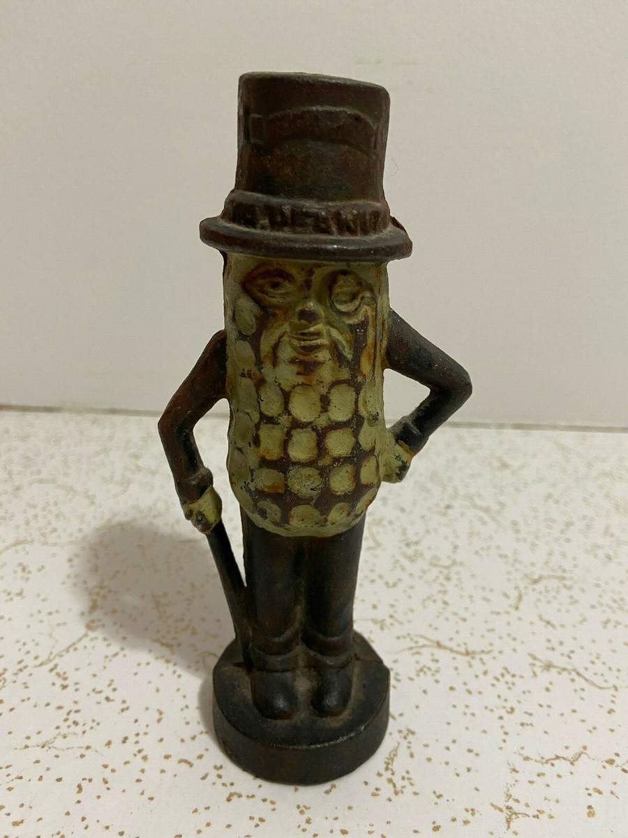 VINTAGE CAST IRON MR. PEANUT BANK - EYEGLASS AND CANE - PLANTERS