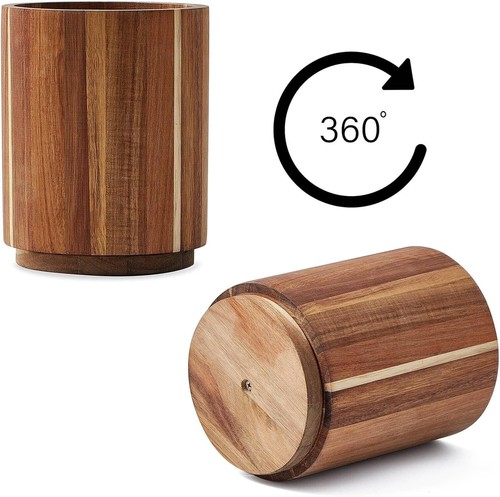 Acacia Wood Utensil Holder for Kitchen Counter, 360° Rotating 7.2" Large Cooking - Picture 4 of 7