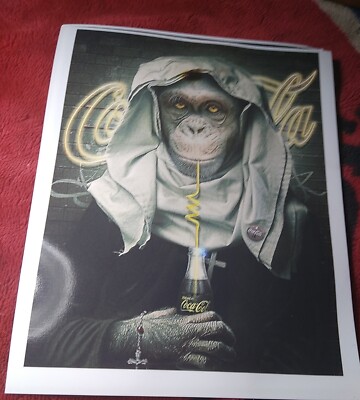 Chimp Nun Drinking Coca-Cola GLOSSY Print 8.5x11'' burn mark