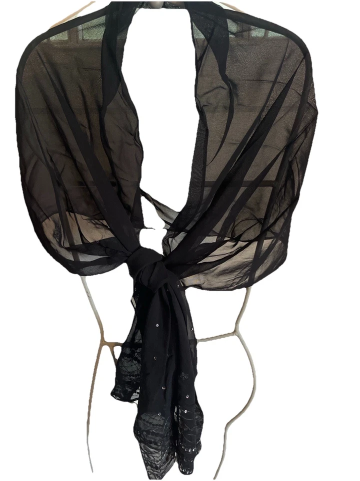 Liz Claiborne Negro Transparente Cuentas Chal Envolvente Bufanda Nuevo con Etiquetas India Rayón Foto 3 de 4
