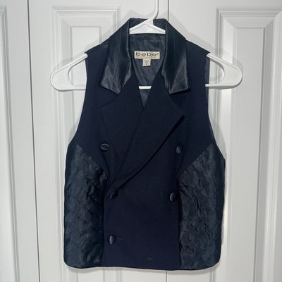 Bebe Vest Womens 6 Blue Wool Double Breasted Quilted Trim Vintage Made in USA